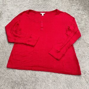 Charter Club Asymmetric Knit Top Womens Large Re Henley Long Sleeve Intimates